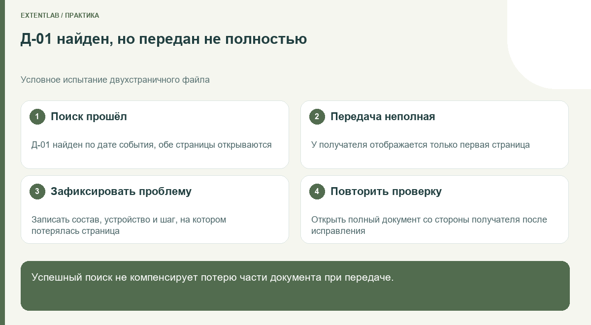 Проверка передачи двухстраничного документа со стороны получателя